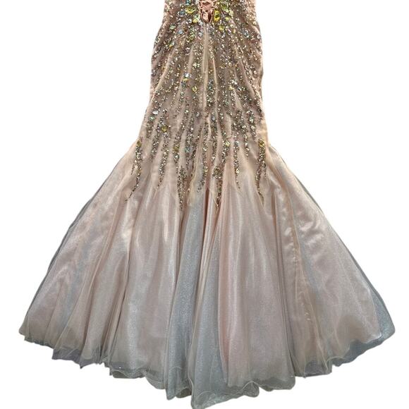 Light Peach Beaded Bodice Back Lace Up Formal Prom Pageant Dress Women 2 - Picture 5 of 12